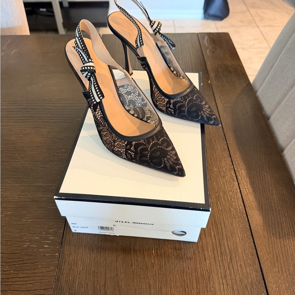 Steve Madden Black Lace Pointed Slingback Heels